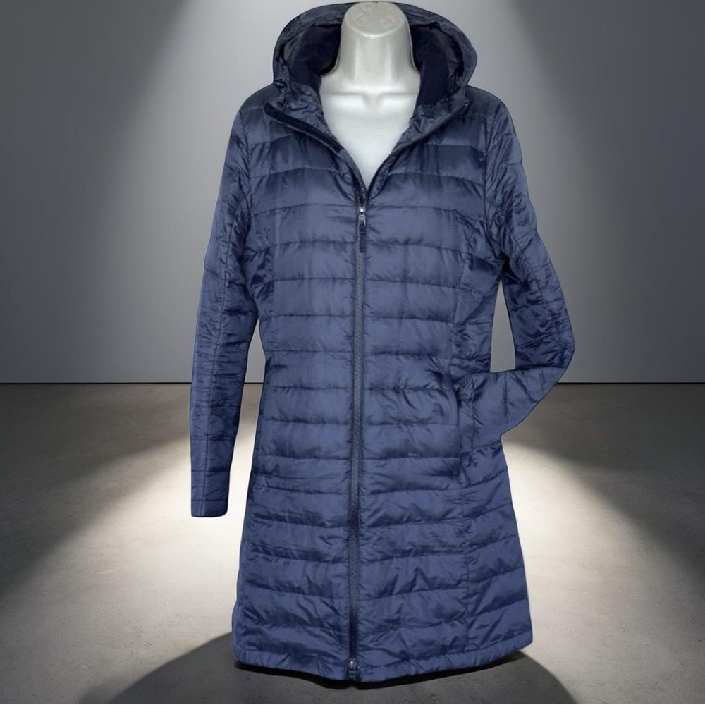 Women's Patagonia Hooded Puffer Blue Light Jacket Above Knee Size S Like New